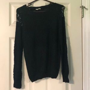 Black Knit Sweater with Knit Shoulder Cutouts